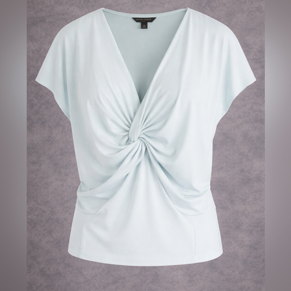 Banana Republic Light Teal Knot Front Blouse Size XL Draped Stretch Top
